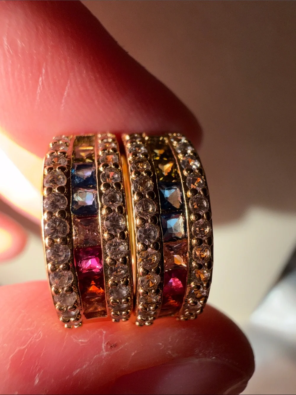 Multi-Row Crystal & Colored Stone Huggie Earrings